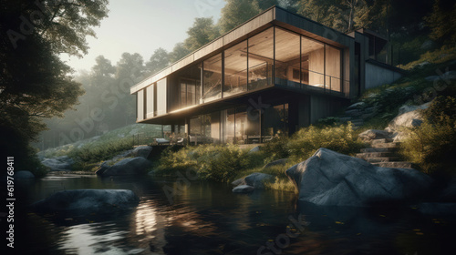 A house in nature by a river