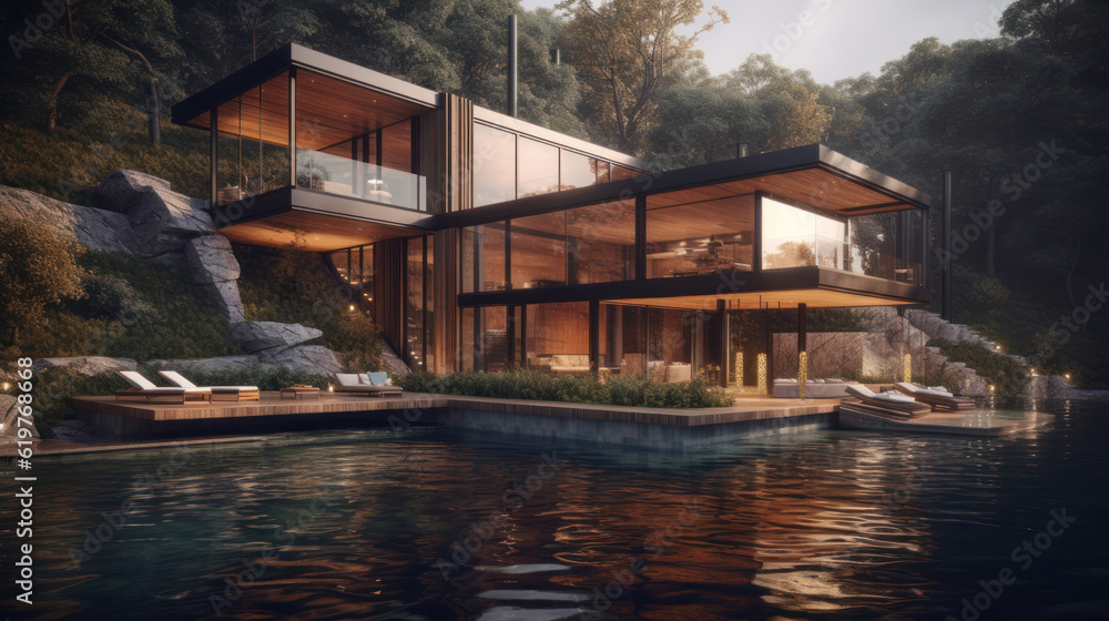 Fototapeta premium A house in nature by a river