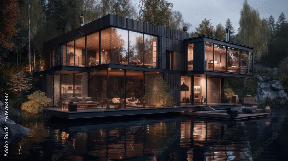 Fototapeta premium A house in nature by a river