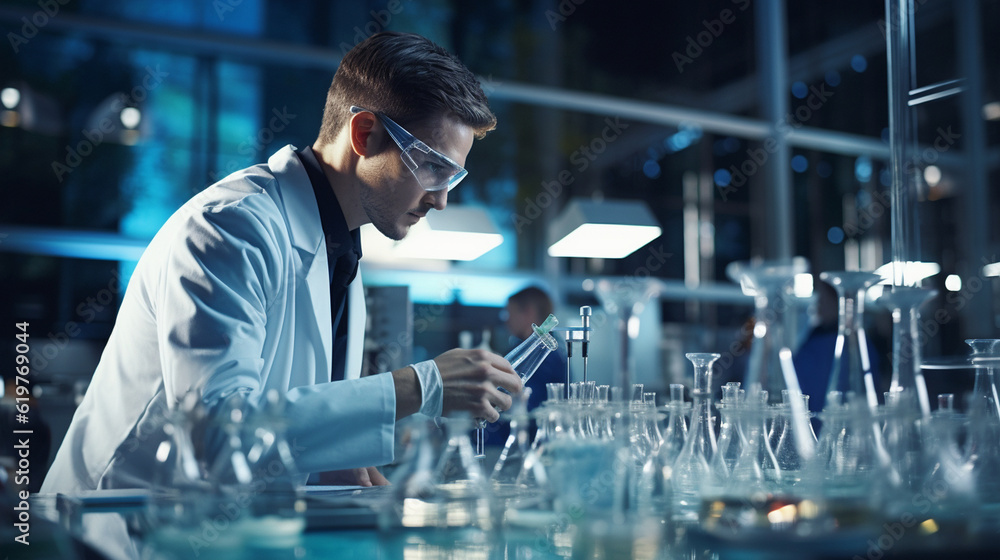 A scientist in a lab coat conducting experiments, symbolizing the contributions of research and development labor Generative AI A scientist in a lab coat conducting experiments, symbolizing the contributions of research and development labor Generative AI