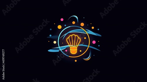 Concise logo of nuclear space fusion on black background. Generative AI photo