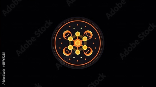 Concise logo of nuclear space fusion on black background. Generative AI photo