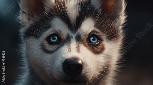 Close-up baby husky face. Cute dog face. Generative AI