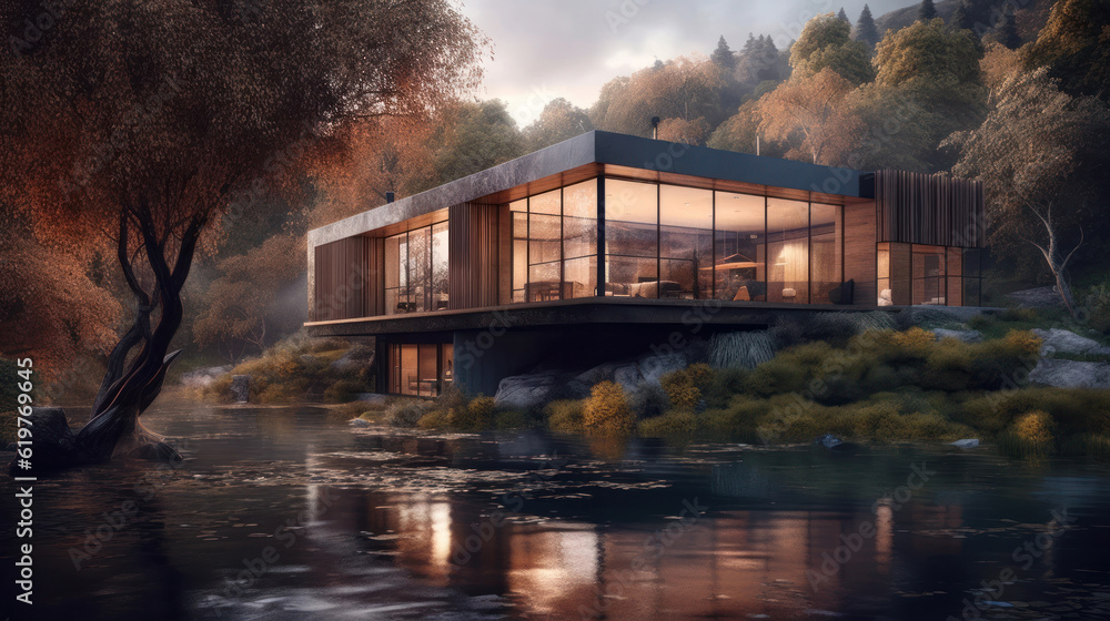 Fototapeta premium A house in nature by a river