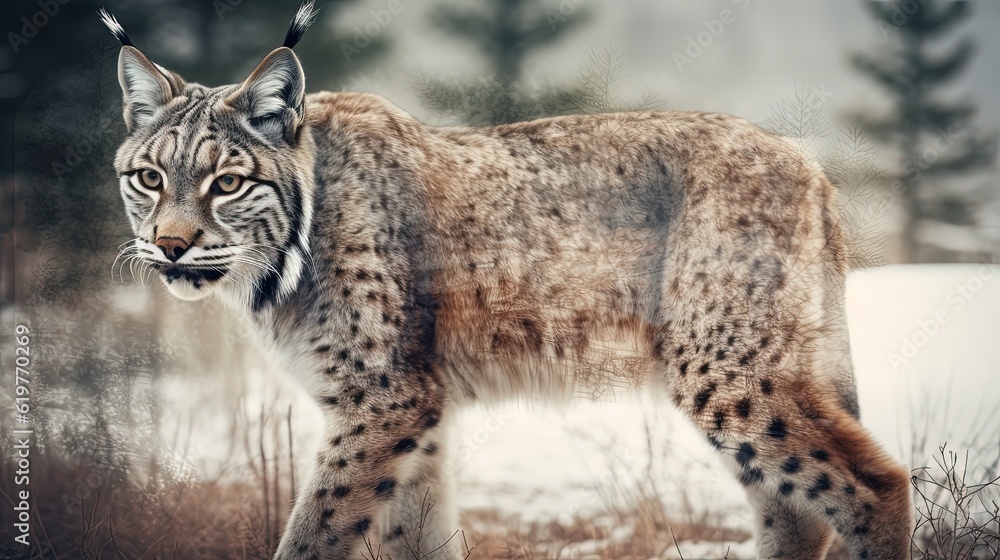 Double exposure lynx. Generative AI Double exposure lynx. Generative AI