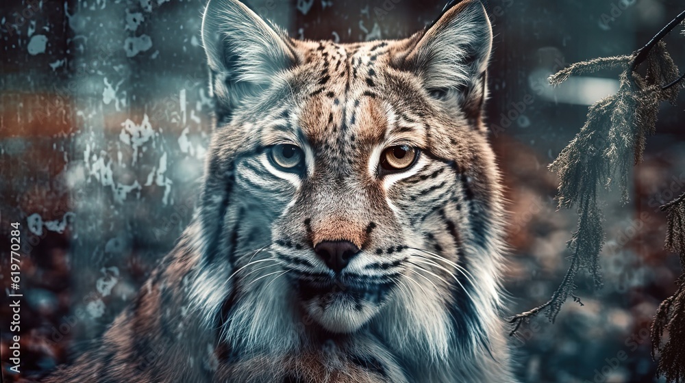 Double exposure lynx. Generative AI Double exposure lynx. Generative AI