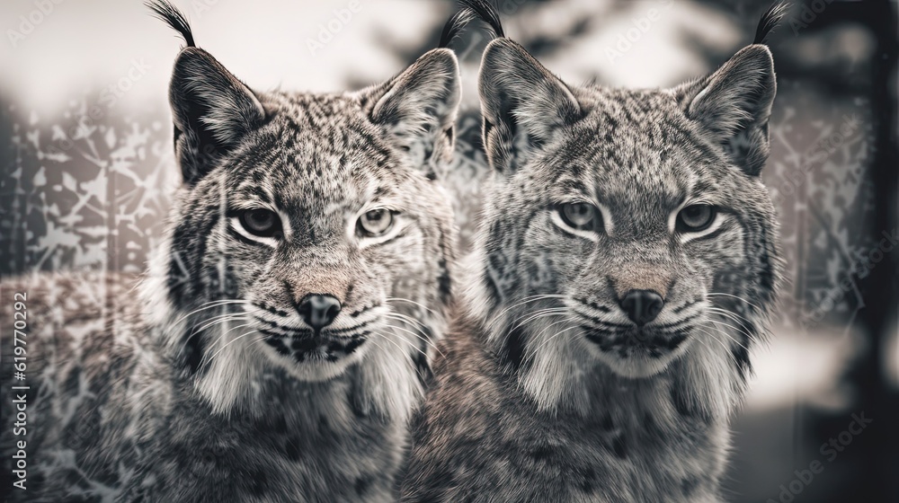Fototapeta premium Double exposure lynx. Generative AI