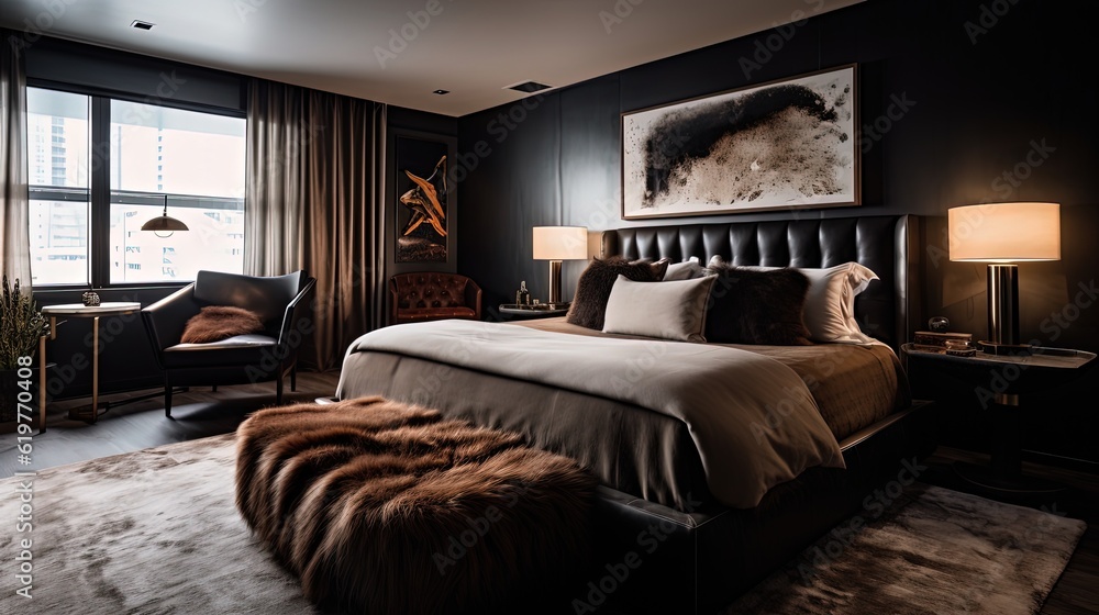 Modern bedroom. Generative AI Modern bedroom. Generative AI