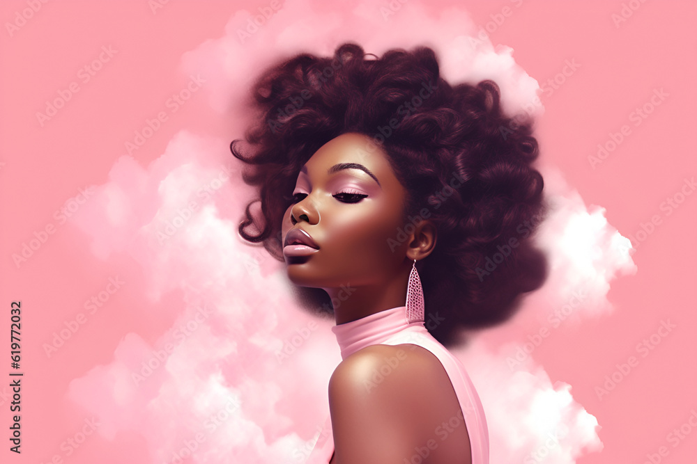 Generative ai studio portrait of beautiful african dark skin woman on color background