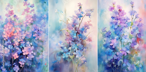 Fototapeta Naklejka Na Ścianę i Meble -   Set with watercolor composition of forget-me-nots flowers