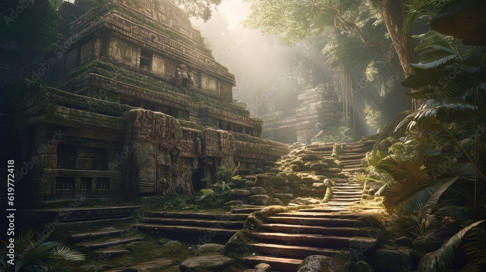 Obraz premium Ancient fantasy temple in the jungle. Generative AI