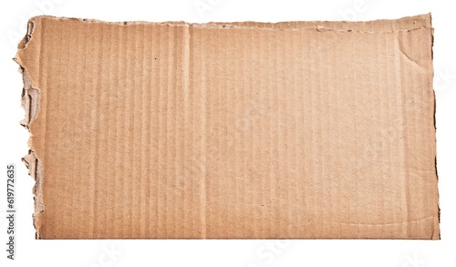  One ripped piece of cardboard material over isolated white background