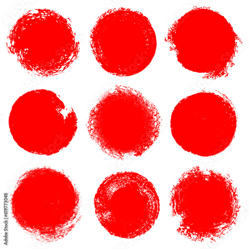 Neun Runde Rote Pinselstriche Kratzer Set
