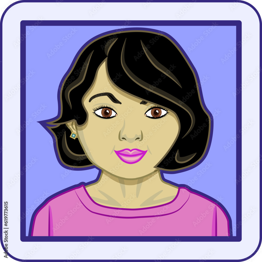 Avatar profile pic of young Asian woman with black hair and brown eyes. Vector illustration. Avatar profile pic of young Asian woman with black hair and brown eyes. Vector illustration.
