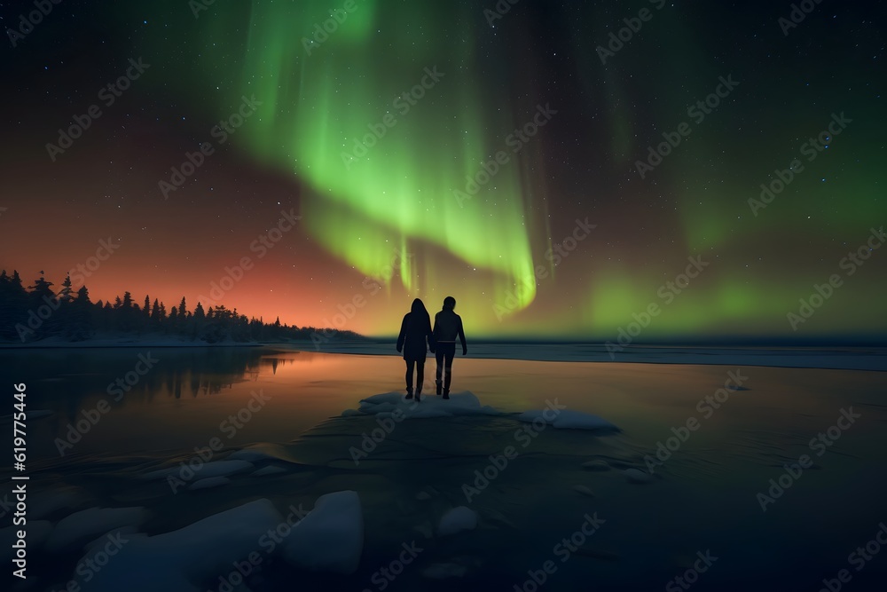Fototapeta premium Couple watching Northern Lights