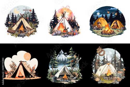 Camping Graphic illustration Bundle, camping Vector set