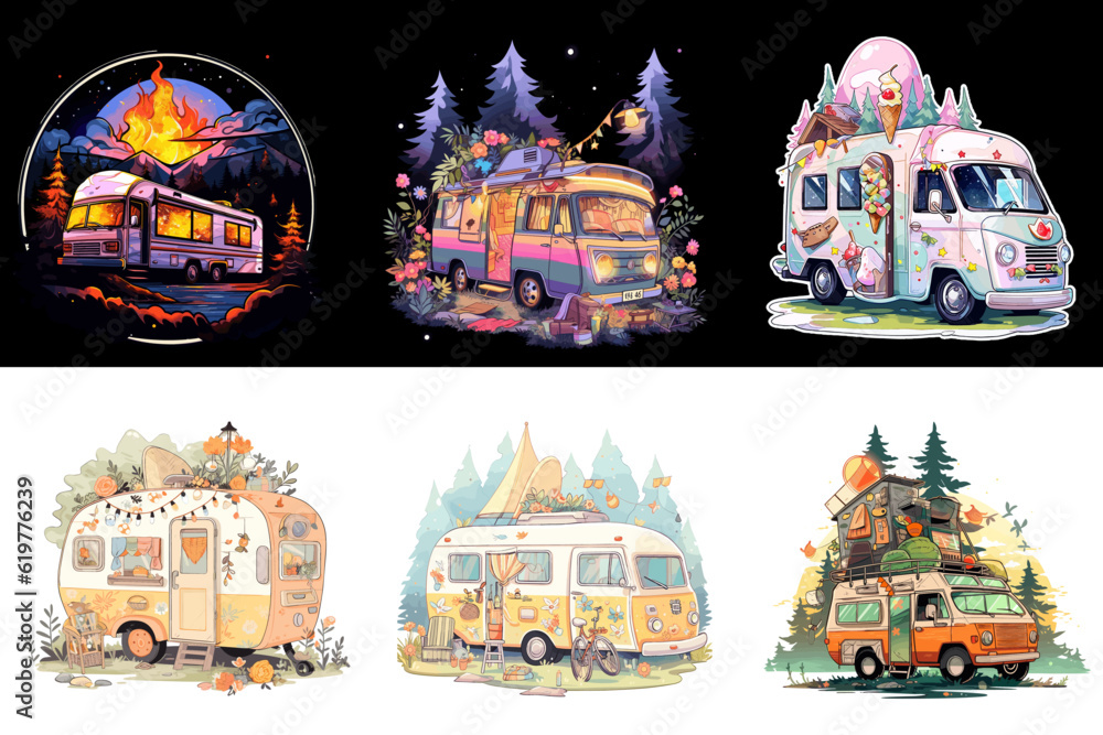 Camping Graphic illustration Bundle, camping Vector set