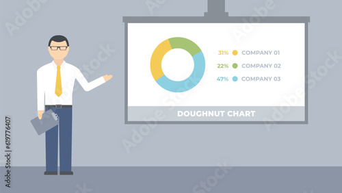 Presentation with infographics. Doughnut chart vector. Data visualization illustration.