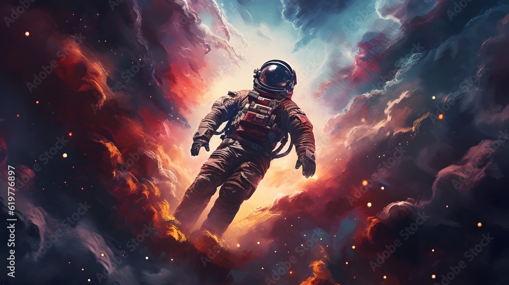 An astronaut flying in the space. AI Generated.