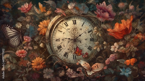 Floral pocket watch. Generative AI