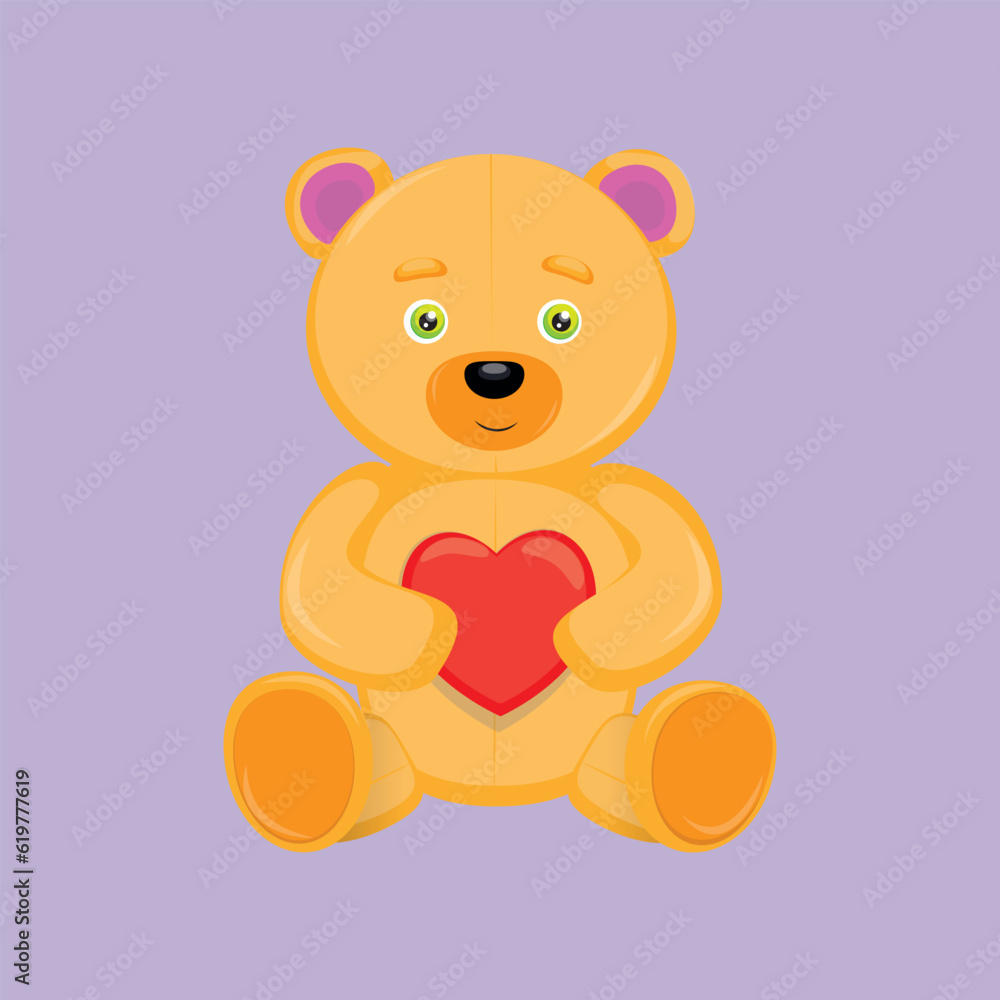 sitting orange plush bear holding red heart sitting orange plush bear holding red heart
