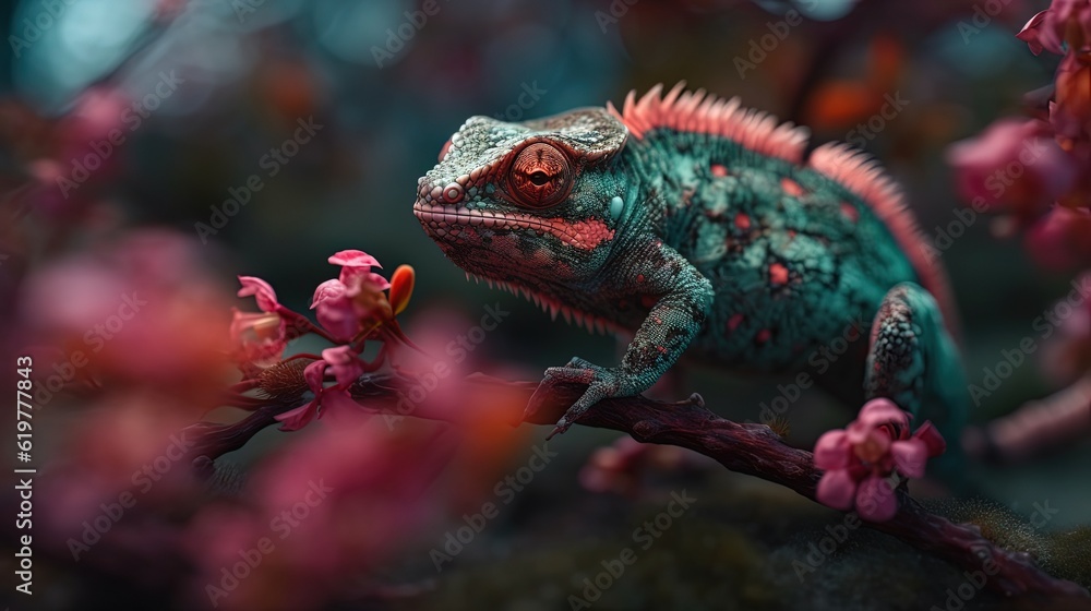 Mesmerizing lizard and cherry blossom created with Generative AI Mesmerizing lizard and cherry blossom created with Generative AI