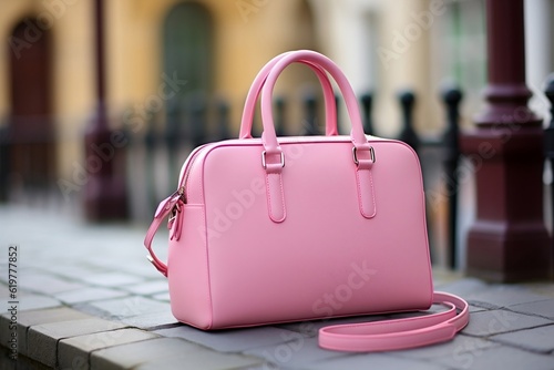 Pink Bag Female Pink Leather Handbag. Generative AI