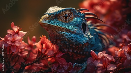 Mesmerizing lizard and cherry blossom created with Generative AI 