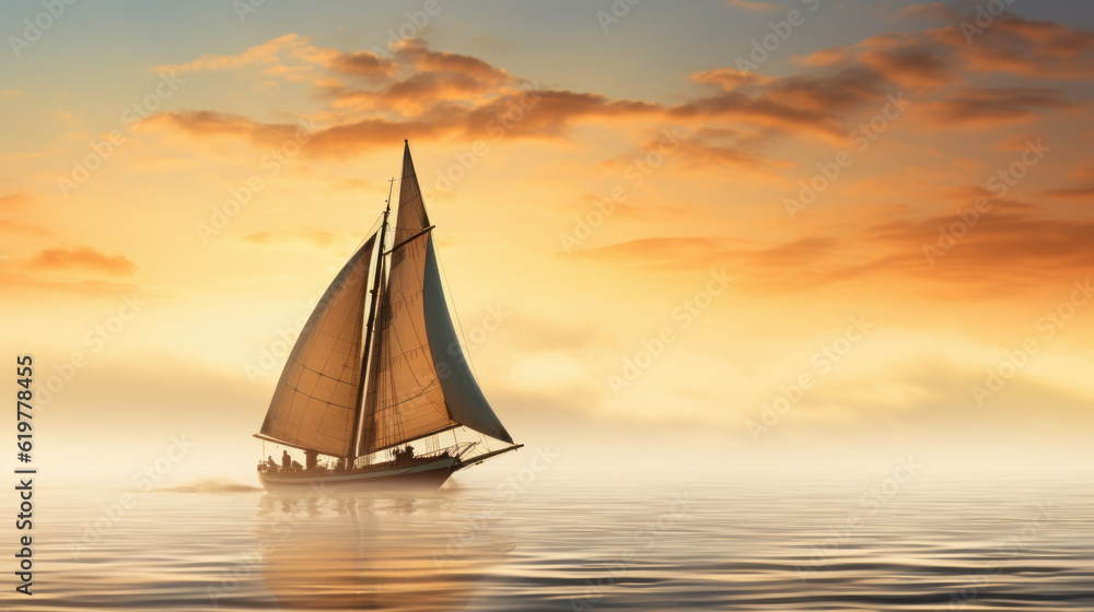 sailboat on calm sea at sunset
