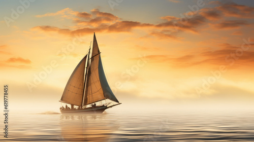 sailboat on calm sea at sunset © mimadeo