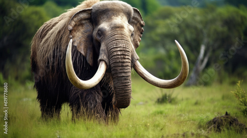 mammoth with long tusks on nature