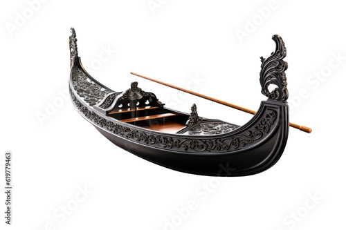 Vászonkép Black wooden Venetian modern gondola with cutout PNG transparent background