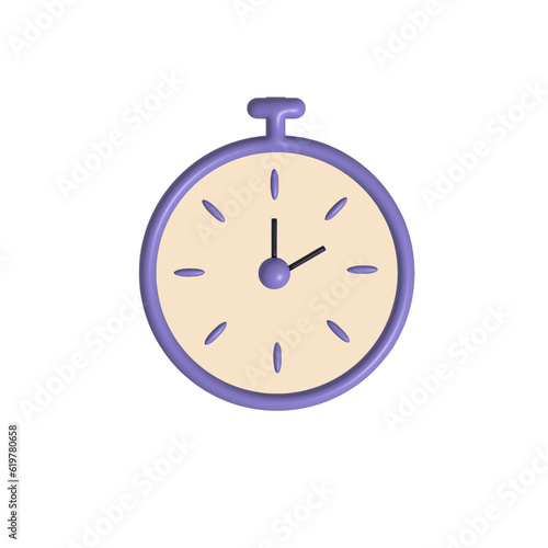 3d render clock isolated on transparent background