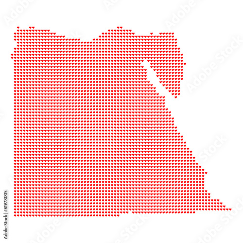 Map of the country of Egypt with heart emoticons on a white background