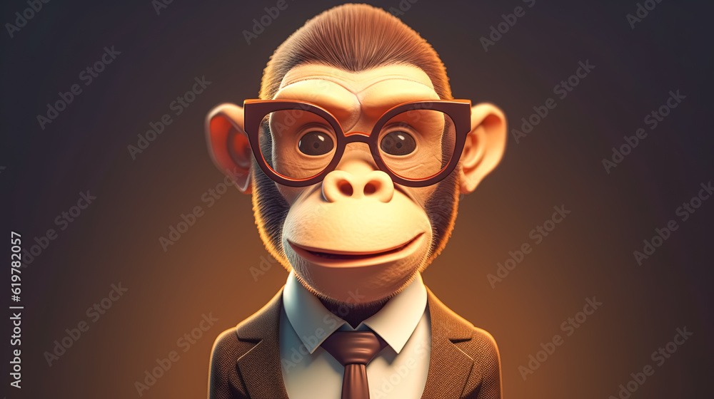 Monkey in suit and glasses, generative AI.