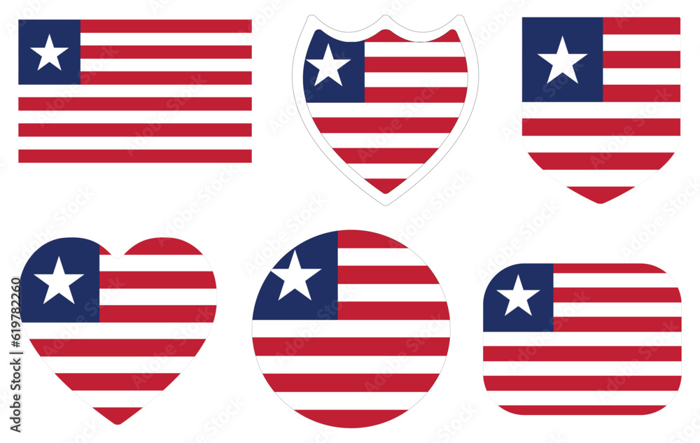 Liberia flag set. Flag of Liberia design shape set. Liberia flag set. Flag of Liberia design shape set.