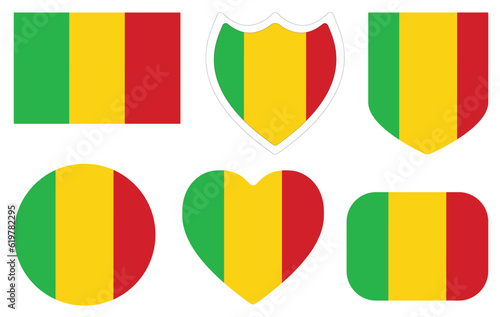 Mali flag shape set. Flag of Mali design shape circle shape set
