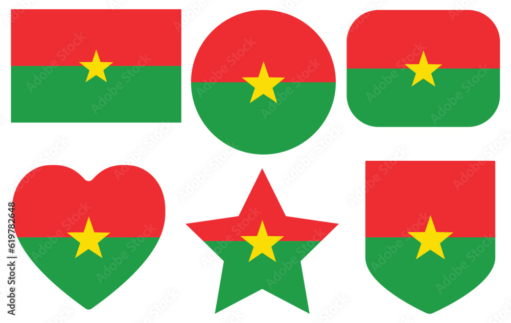 Burkina Faso flag set. Flag of Burkina Faso shape set. Burkina Faso flag set. Flag of Burkina Faso shape set.