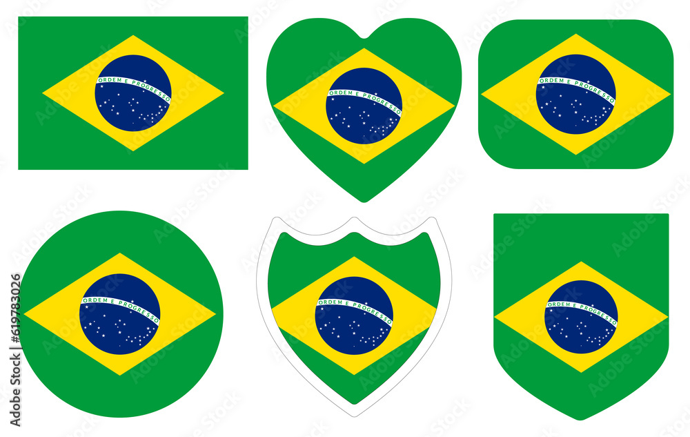Flag of Brazil set. Brazil flag shape set. 