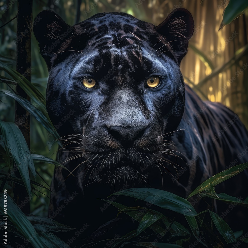 Black panther in a jungle. Generative AI