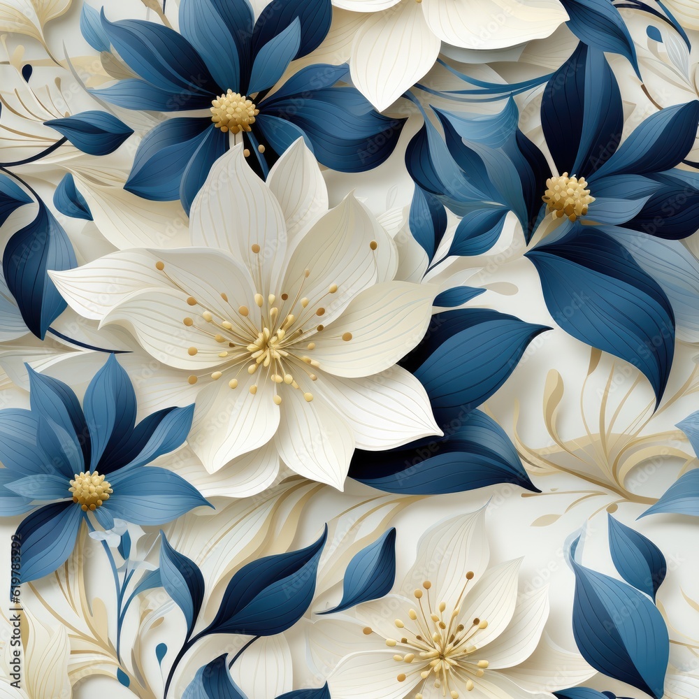 Seamless pattern with flowers and leaves. Floral pattern. Generative AI