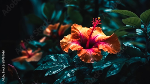 Tropical flower with large stamen, generative AI.
