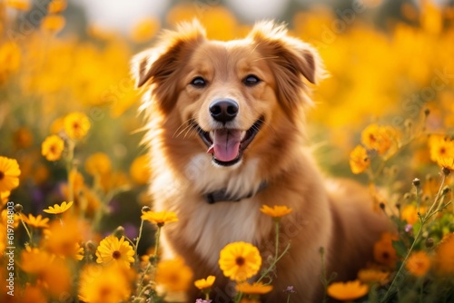 Dog Portrait Flower Companion. Generative AI ©  Creative_studio