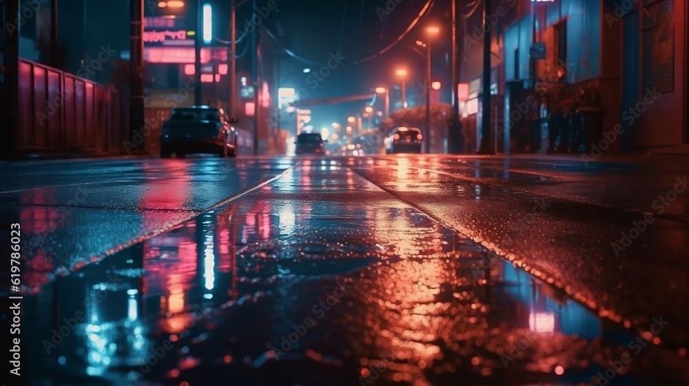 Dark neon street background. Generative AI