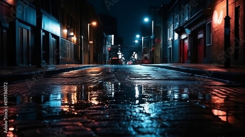 Dark neon street background. Generative AI © Kateryna Kordubailo