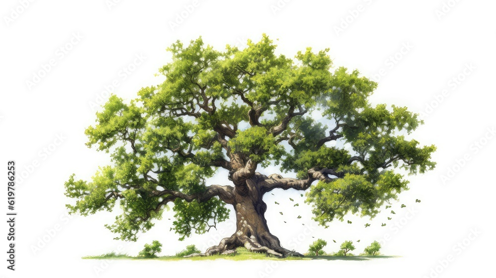 Majestic oak tree watercolor illustration - Generative AI. - obrazy, fototapety, plakaty 