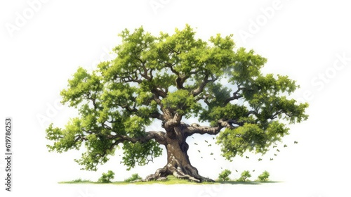 Majestic oak tree watercolor illustration - Generative AI.