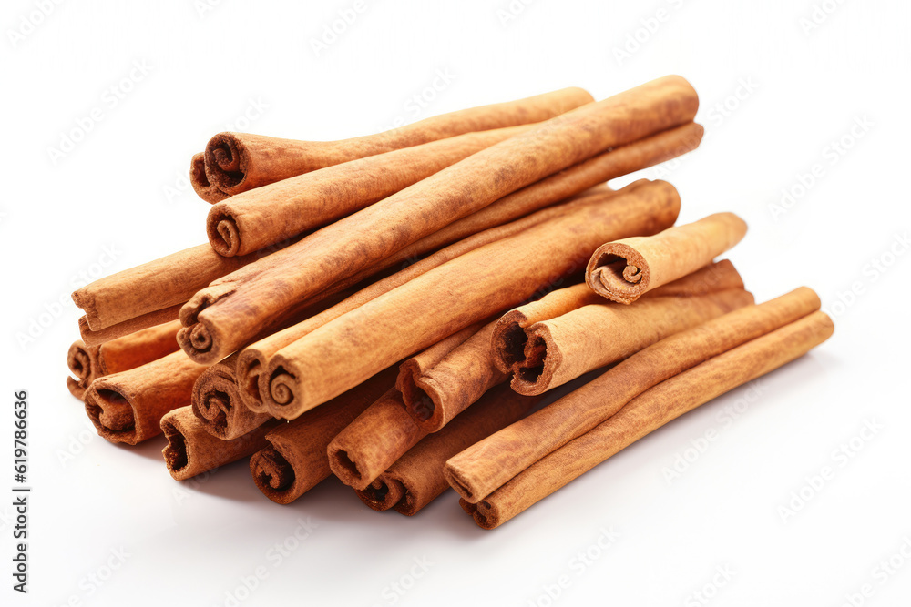 Extra big fragrant cinnamon sticks isolated on white background generative ai Extra big fragrant cinnamon sticks isolated on white background generative ai