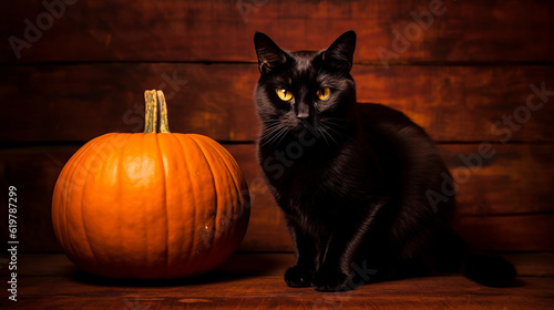 Purrfect Halloween Duo: Kitten and Pumpkin. Generative AI © alionaprof