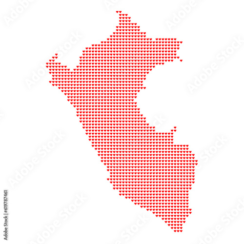 Map of the country of Peru in heart emoticons on a white background